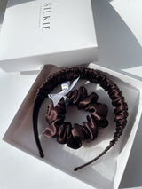 CHOCOLATE silk hair bow and M size rubber band 