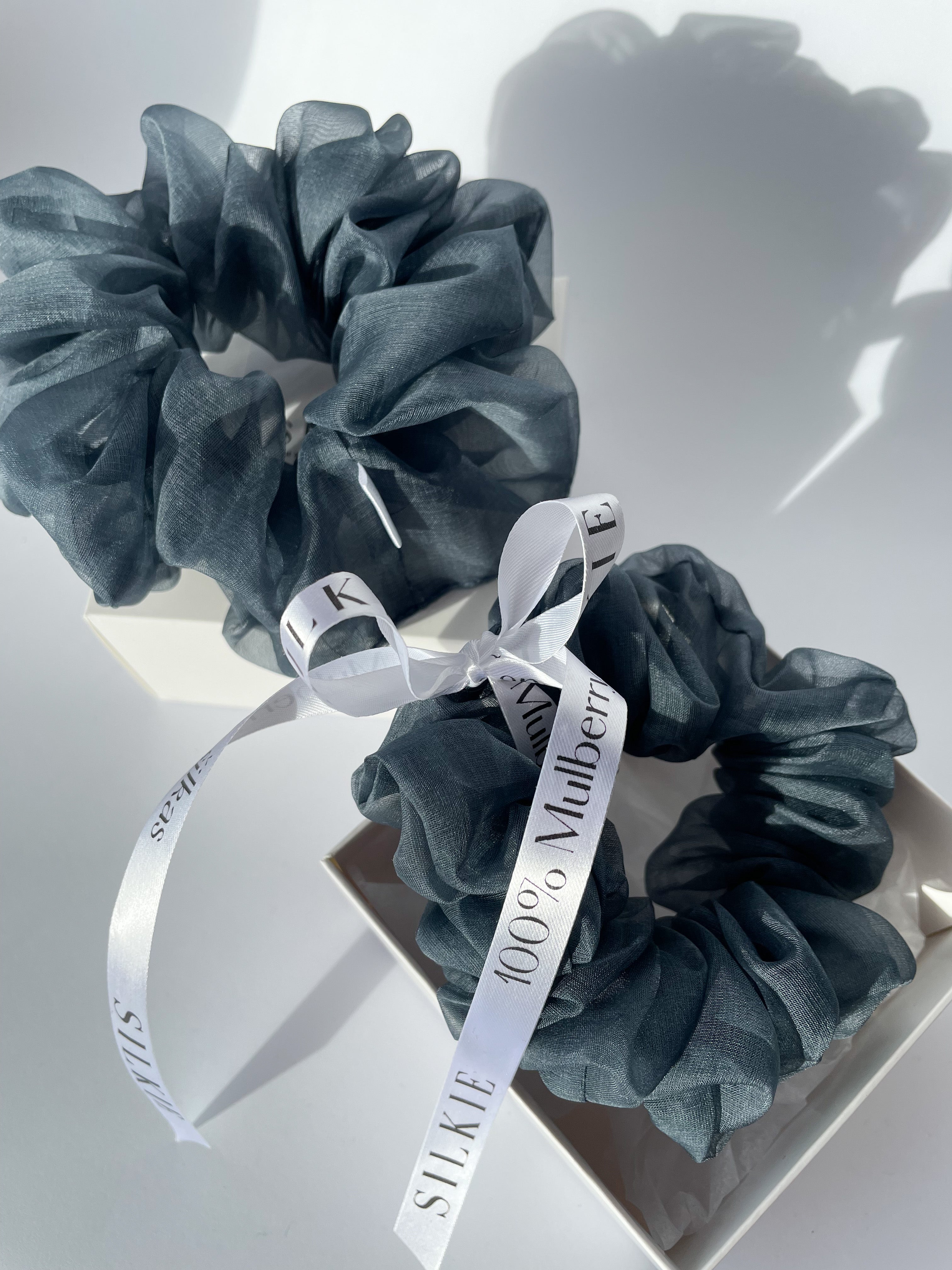 GRAY silk organza elastic