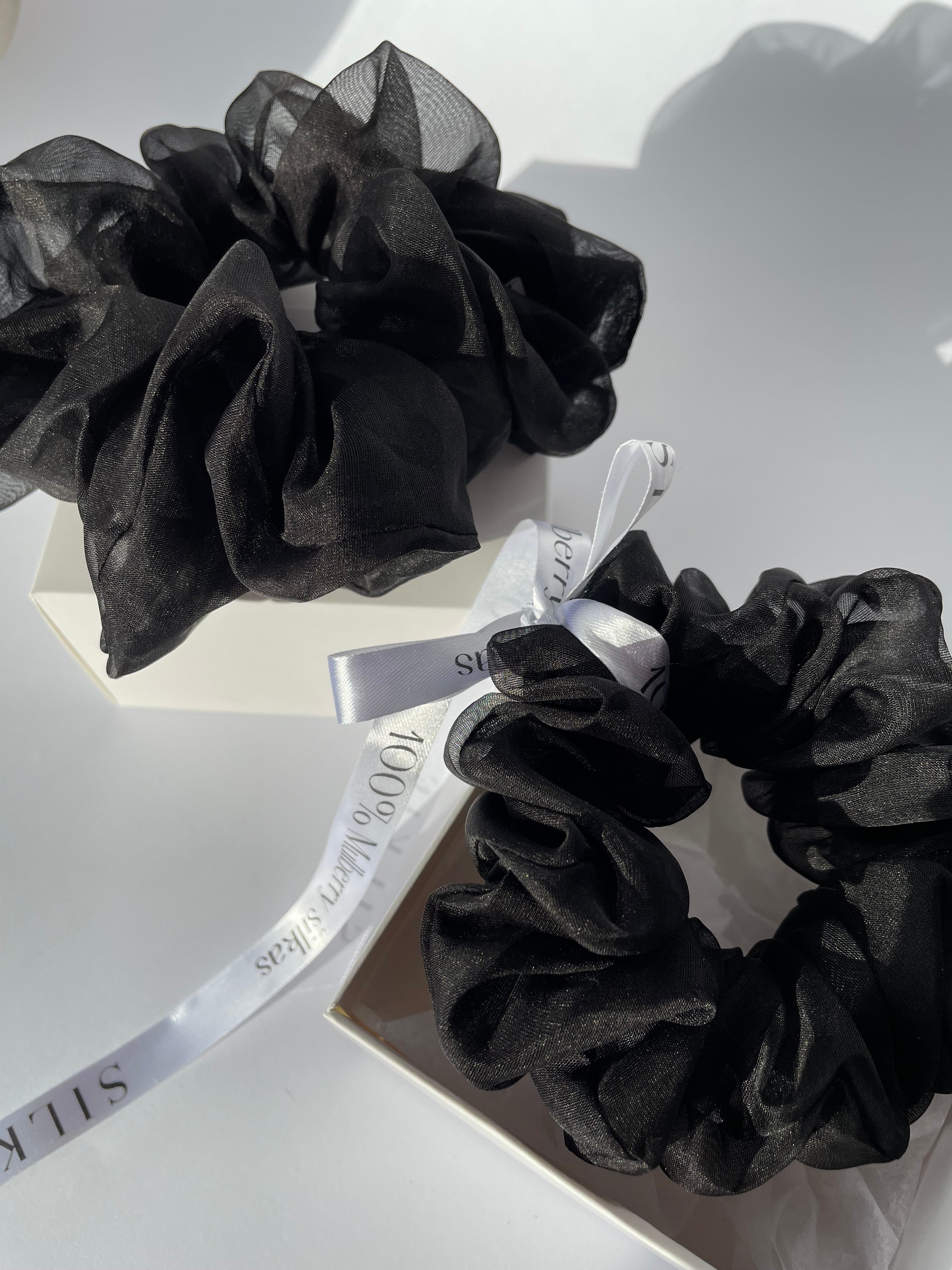 BLACK silk organza elastic
