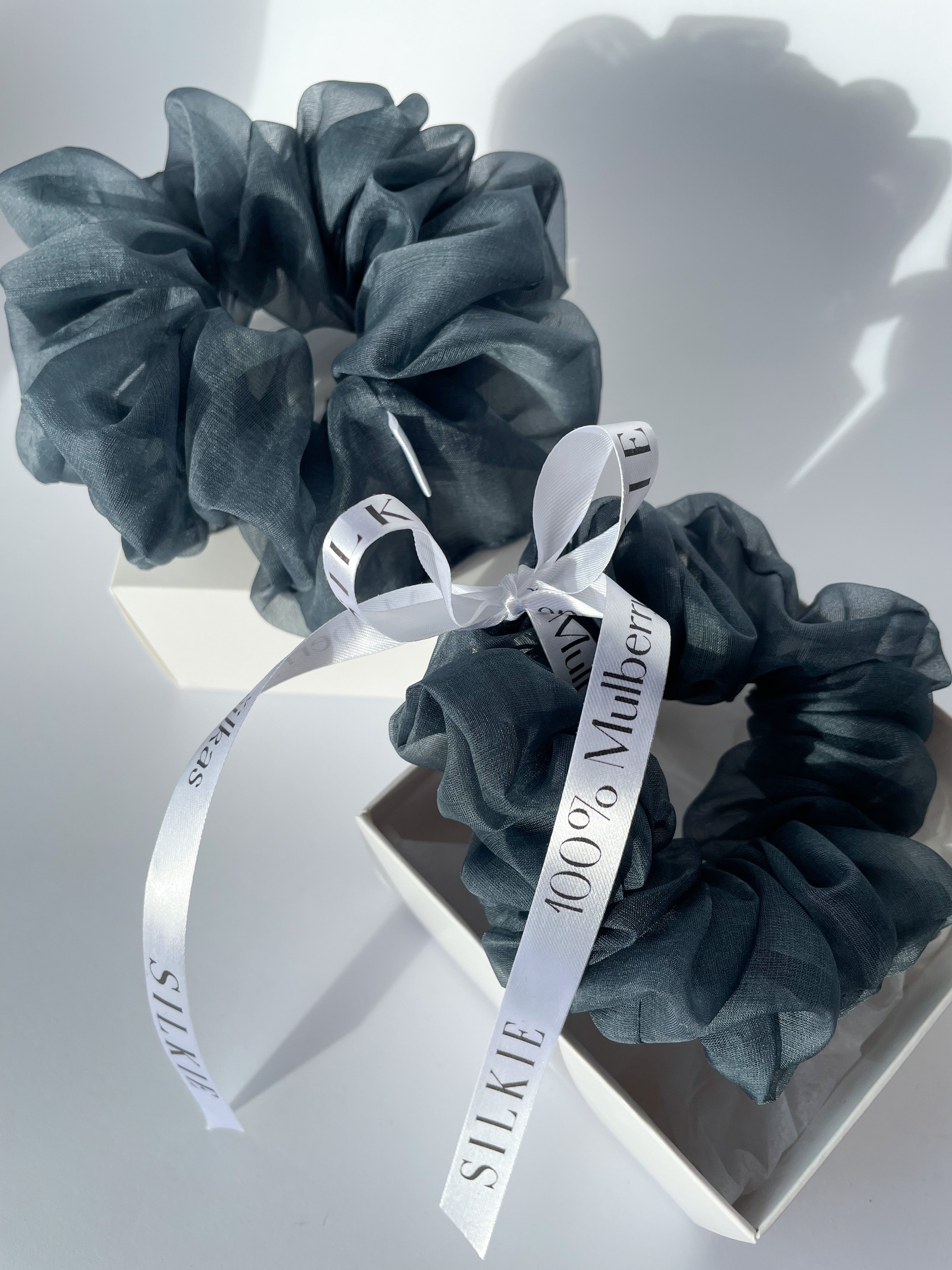 GRAY silk organza elastic