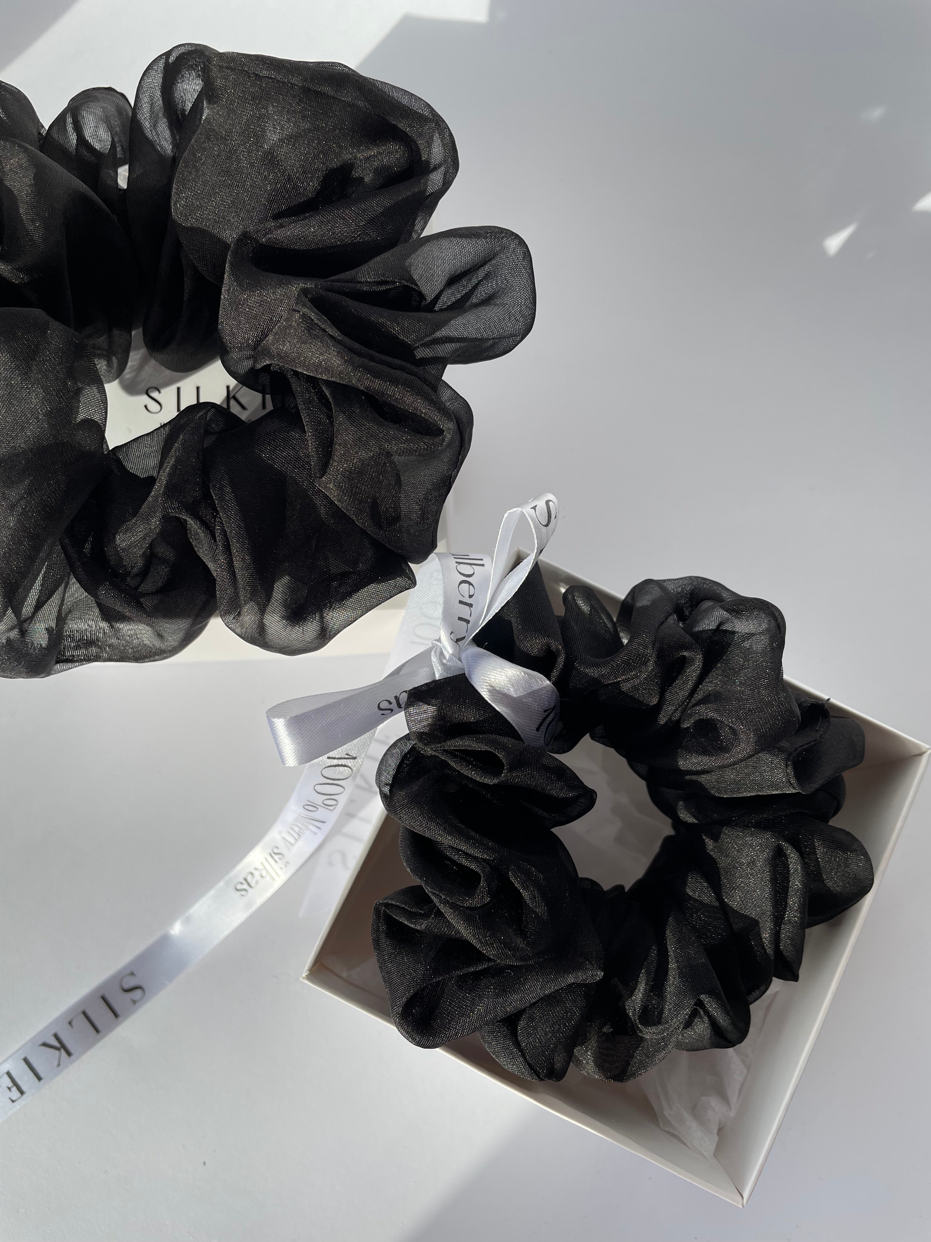 BLACK silk organza elastic