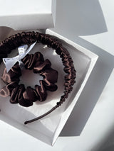 CHOCOLATE silk hair bow and M size rubber band 