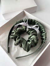 EMERALD Silk hair bow and M size elastic band 
