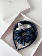 MIDNIGHT Silk hair bow and M size elastic band 